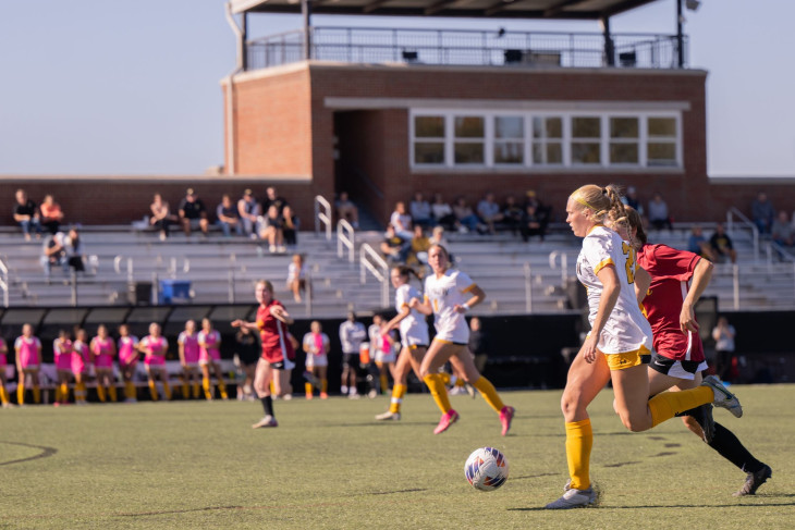 Women's soccer team in action