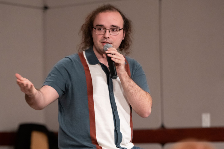 Bodhi Hayes speaks in classroom