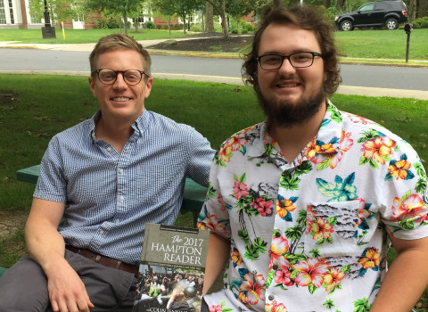 Brayden White '20 and Professor Derek Ford with The 2017 Hampton Reader