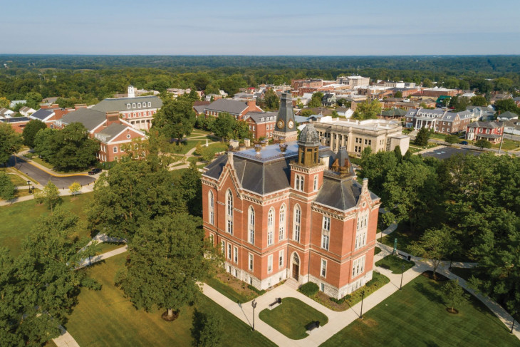 Aerial view of DePauw campus