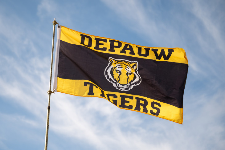 DePauw tigers flag flying in the wind