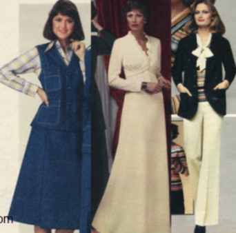 Three women in attire from 1976