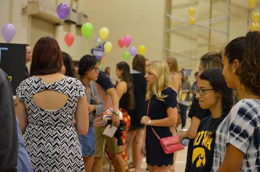 Students mingling together at DePauw event