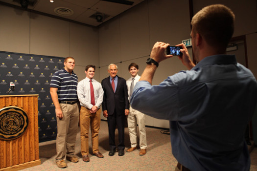 Ron Paul poses with DePauw students; Sept. 10, 2013