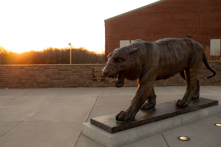 Tiger statue at sunset