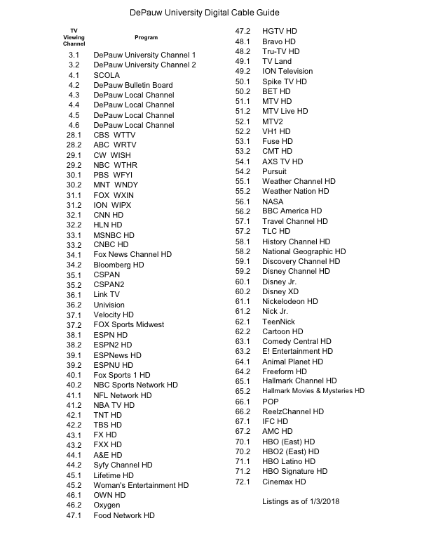 Cable Television - DePauw University