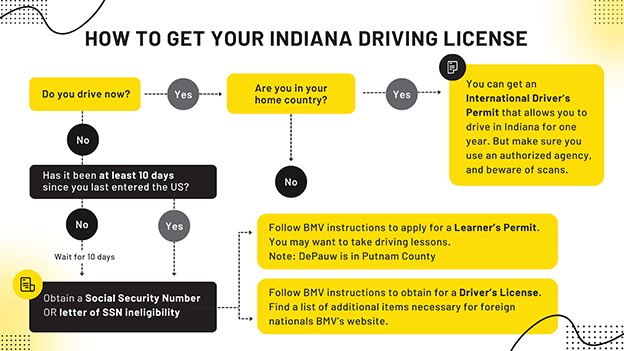 Flow chart with steps for obtaining an Indiana drivers license