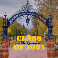 Class of 2003 banner featuring Anderson Street Arches entrance