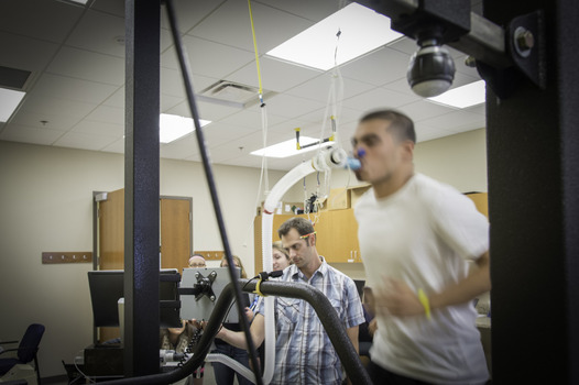 Experiment being conducted with student on a treadmill